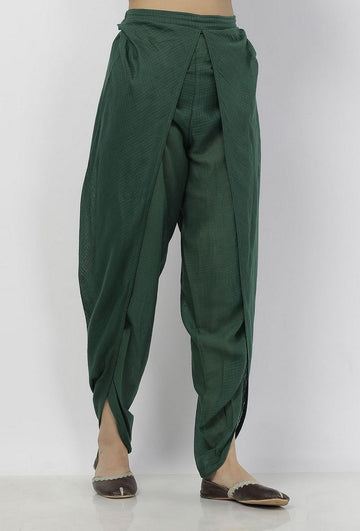 Irvin Plain Double Layered Bottle Green Kota Transparent Dhoti